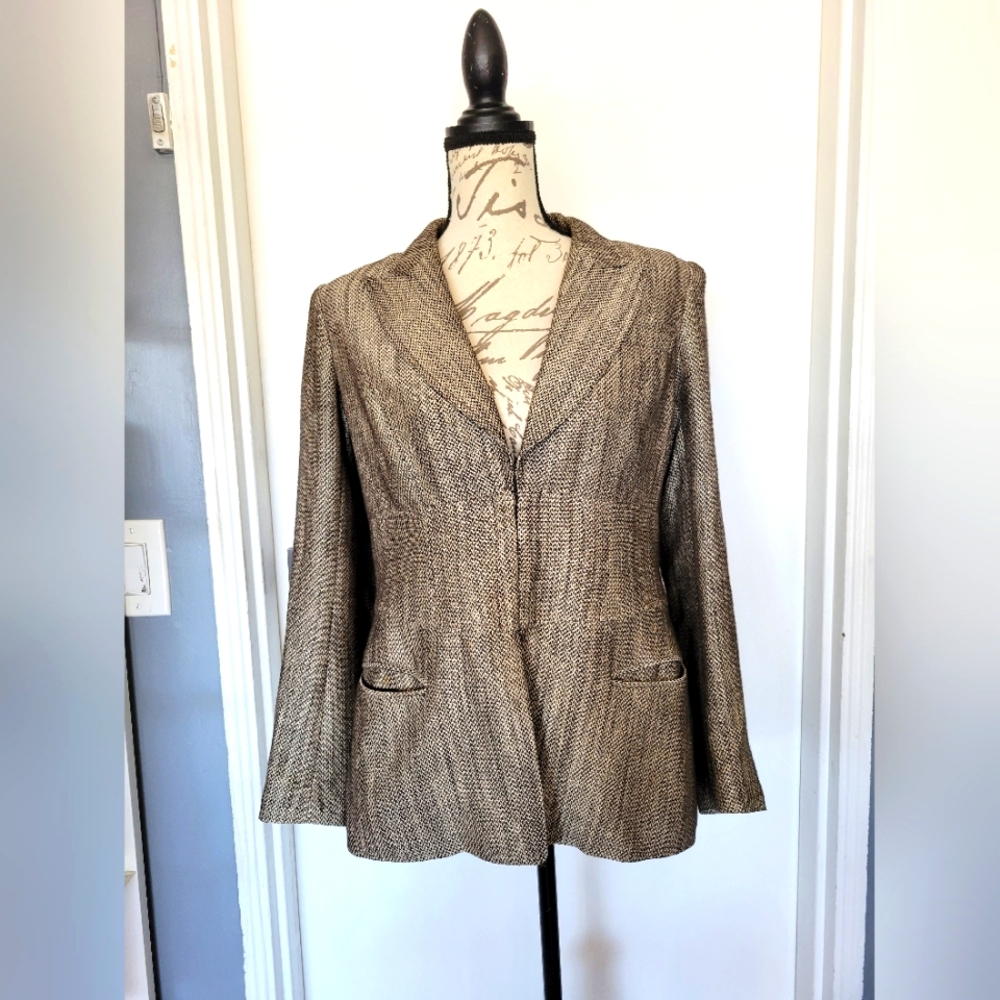Lafayette 148 New York Linen Blend‎ Career Office Blazer Salt n Pepper Size 6